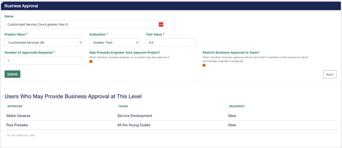 Business Approval controls