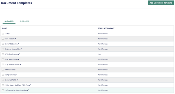 Document Template List